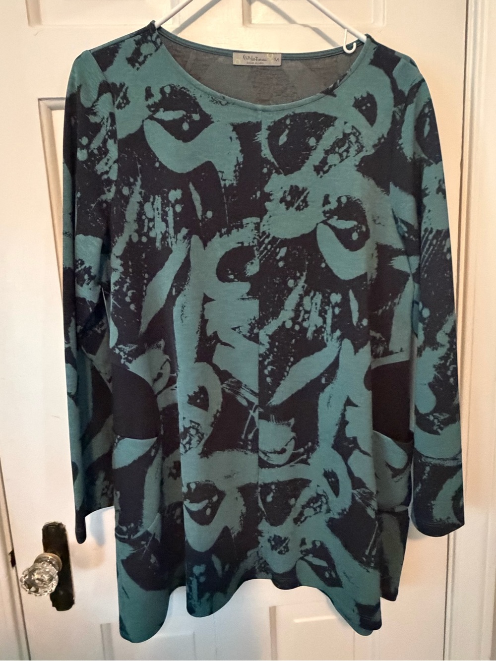 Chalet Et Ceci Teal & Black Abstract Scoop-Neck Tunic Size Medium